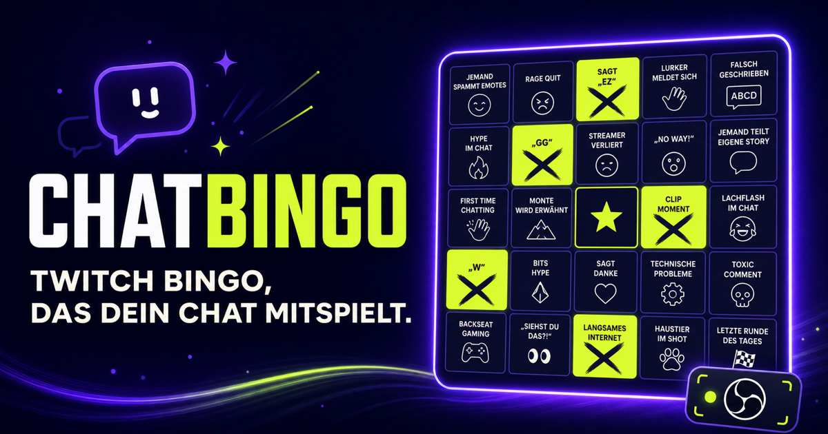ChatBingo Twitch Bingo Overlay mit leuchtender Bingo-Karte